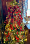The Rachel Red & Green Whimsical Polka Dot Christmas Tree Topper Bow, xxxl bow, bow for wreaths, XL long streamer bow, christmas decor