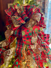 The Rachel Red & Green Whimsical Polka Dot Christmas Tree Topper Bow, xxxl bow, bow for wreaths, XL long streamer bow, christmas decor