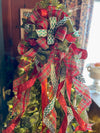 The Becca XL Red Green & Gold Plaid Christmas Tree Topper Bow
