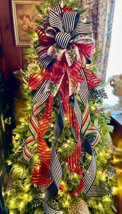 The Imogene Red Green & White Christmas Tree Topper Bow