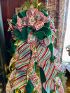 The Greta Red Green & White Christmas Tree Topper Bow