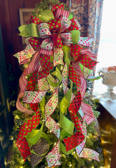 The Candy Red Green & White Christmas Tree Topper Bow