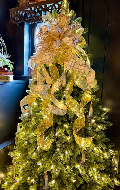 The Comet White & Gold Christmas Tree Topper Bow