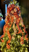 The Rudolph Red & Tan Christmas Tree Topper Bow~Bow for wreaths and lanterns~Xmas Bow reindeer~Swag Bow~Farmhouse ChristmasDecor