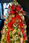 The Cadence Red & Gold Holly Christmas Tree Topper Bow