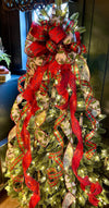 The Cadence Red & Gold Holly Christmas Tree Topper Bow