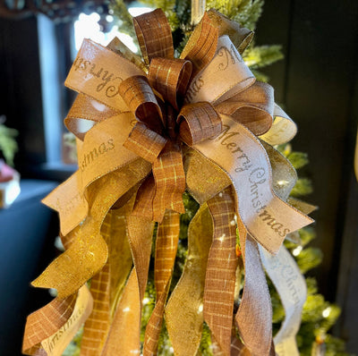 The Clara Cream & Gold Christmas Tree Topper Bow~Bow for wreaths~Xmas bow for lantern~large bow~long streamer bow~mailbox decor