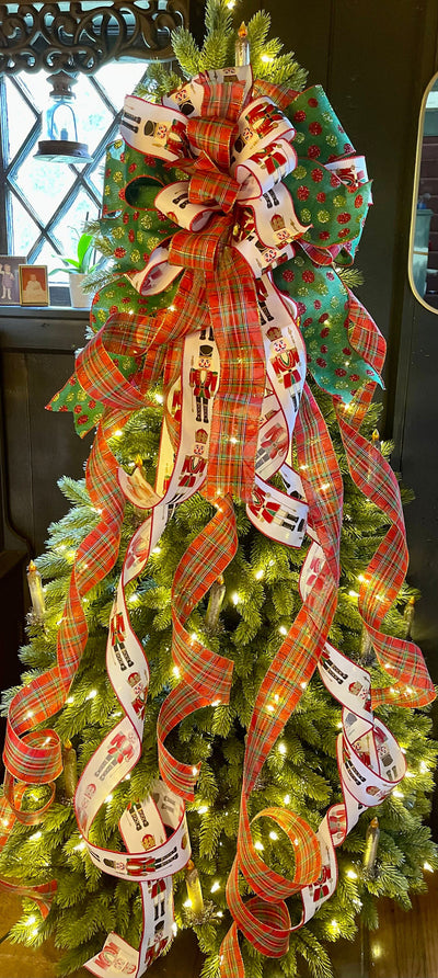 The Hans XL Red Green & Gold Plaid Christmas Tree Topper Bow