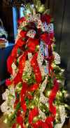The Simone Red Green & Gold Christmas Tree Topper Bow