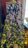 The Agnes Black & White Check Christmas Tree Topper Bow, luxury ribbon topper, XL bow topper for christmas tree