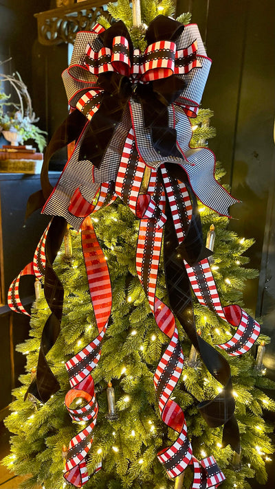 The Natasha Black Red & White Christmas Tree Topper Bow