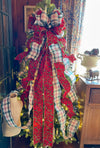The Ophelia Red Green & Cream Plaid Christmas Tree Topper Bow, Luxury Bow, Xmas bow, tree trimming bow, XL tree topper bow