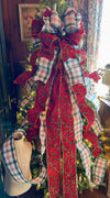 The Ophelia Red Green & Cream Plaid Christmas Tree Topper Bow, Luxury Bow, Xmas bow, tree trimming bow, XL tree topper bow
