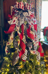 The Candice Red Black & White Cardinal Christmas Tree Topper Bow, XXL oversized Bow, Xmas check Bow, Farmhouse Cottage Bow, ribbon topper