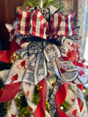 The Candice Red Black & White Cardinal Christmas Tree Topper Bow, XXL oversized Bow, Xmas check Bow, Farmhouse Cottage Bow, ribbon topper