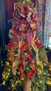 The Lexi Red Gold & Green XL Christmas Tree Topper Bow, Christmas tree trimming bow, Christmas wreath bow, ribbon topper