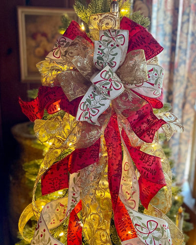 The Victoria Red Gold & White Christmas Tree Topper Bow
