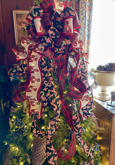 The Stefan deep Red Black & gold Christmas Tree Topper Bow