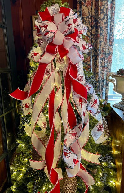 The Sarah Red Black & White Cardinal Christmas Tree Topper Bow