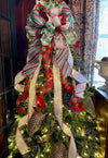 The Paula Red Mint Green & White Christmas Tree Topper Bow