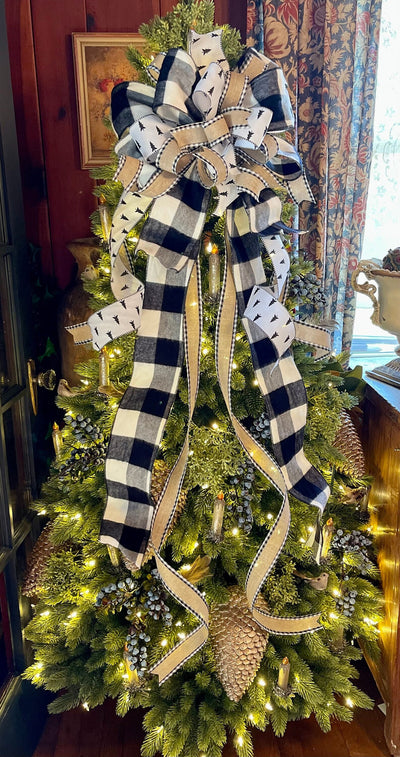 The Tonya White & Black Christmas Tree Topper Bow