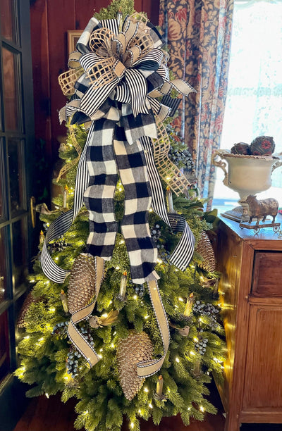The Kate White & Black Christmas Tree Topper Bow