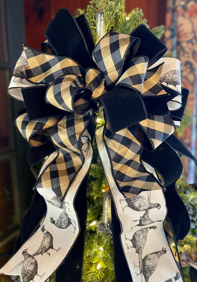 The Lynette White & Black Christmas Tree Topper Bow