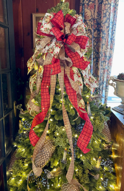 The Donna Red & Green Christmas Tree Topper Bow