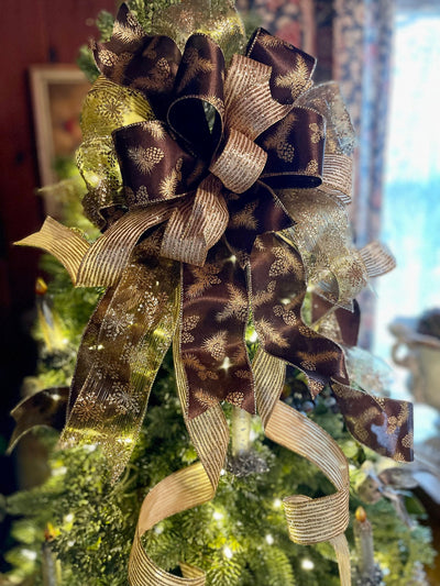 The Balsam Gold Christmas Tree Topper Bow~Xmas Bow for wreaths~Farmhouse elegant bow~Christmas Decor~Mailbox swag Bow~Lantern Bow~Xmas Decor