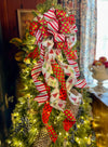 The Loretta Red Green & White Christmas Tree Topper Bow