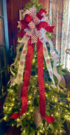 The Allison Red Silver & White XL Snowflake Christmas Tree Topper Bow