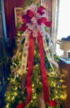 The Allison Red Silver & White XL Snowflake Christmas Tree Topper Bow