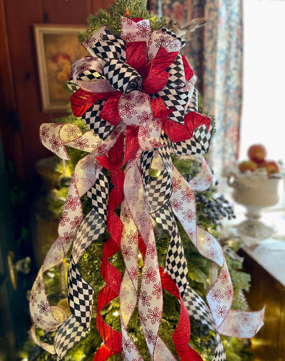 The Jester Red Black & White Christmas Tree Topper Bow