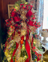 The Joyeux Red & Green Whimsical Polka Dot Christmas Tree Topper Bow