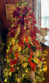 The Rachel Red & Green Whimsical Polka Dot Christmas Tree Topper Bow, xxxl bow, bow for wreaths, XL long streamer bow, christmas decor