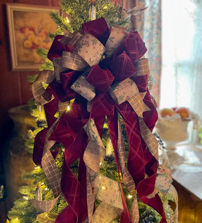 The Brianna burgundy gold & Tan Christmas Tree Topper Bow