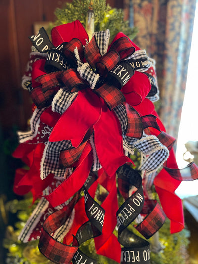 The Alexis Red Black & White buffalo check Christmas Tree Topper Bow