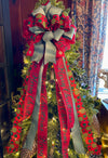 The Dana Red & Green Christmas Tree Topper Bow