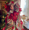 The Ava Red Green & White Christmas Tree Topper Bow