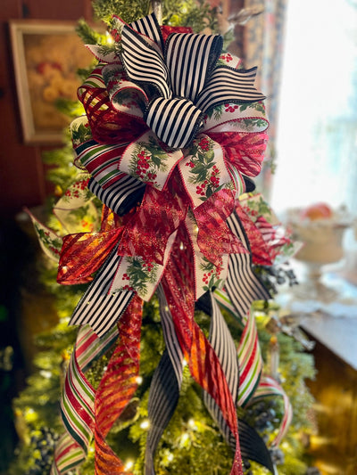The Imogene Red Green & White Christmas Tree Topper Bow