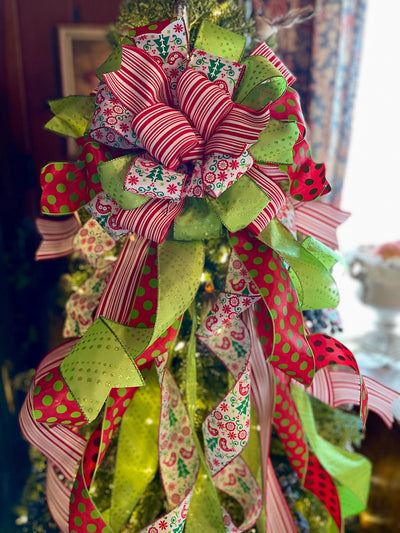 The Sicilia Red Green & White Christmas Tree Topper Bow