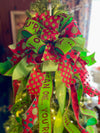 The Carey Red & Lime Green Whimsical Christmas Tree Topper Bow