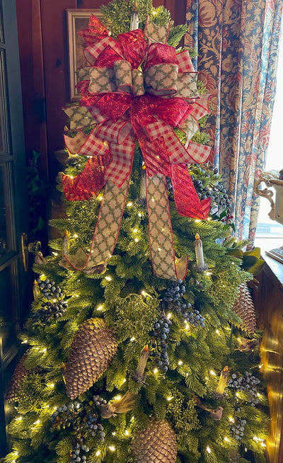The Shannon Red & Green Christmas Tree Topper Bow