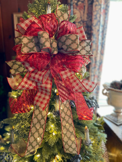 The Shannon Red & Green Christmas Tree Topper Bow
