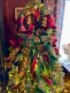 The Gem Red & Green Elegant Christmas Tree Topper Bow