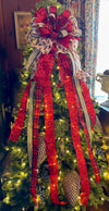 The Nicole Black & Red Christmas Tree Topper Bow, luxury ribbon topper, XL bow topper for christmas tree