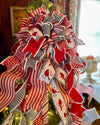 The Mabel Red Black & White Cardinal Christmas Tree Topper Bow, XXXL Luxury Bow, Xmas check Bow, Farmhouse Cottage Bow, ribbon topper