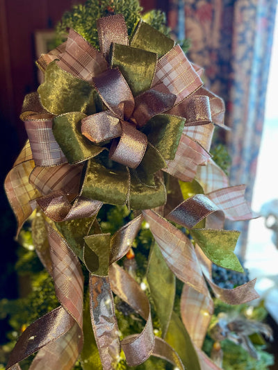 The Lissette Pink Sage Green & Rose Gold Christmas Tree Topper Bow, pastel bow, Xmas bow, girlie Bow, ribbon topper, tree trimming bow
