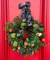 The Audrey Rustic Red & Green Evergreen and Fruit Christmas Wreath For Front Door, Farmhouse Pine berry winter wreath, black white check