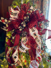 The Fritz Cranberry Red Black & white Christmas Tree Topper Bow, Tree trimming bow, Xmas bow, nutcracker bow, ribbon topper